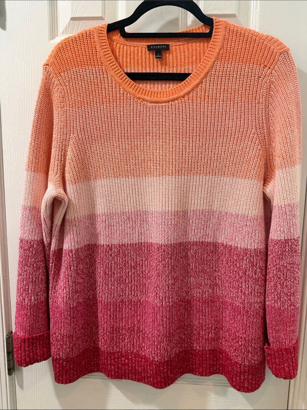 Talbots Ombre Peach to Pink Crewneck Sweater